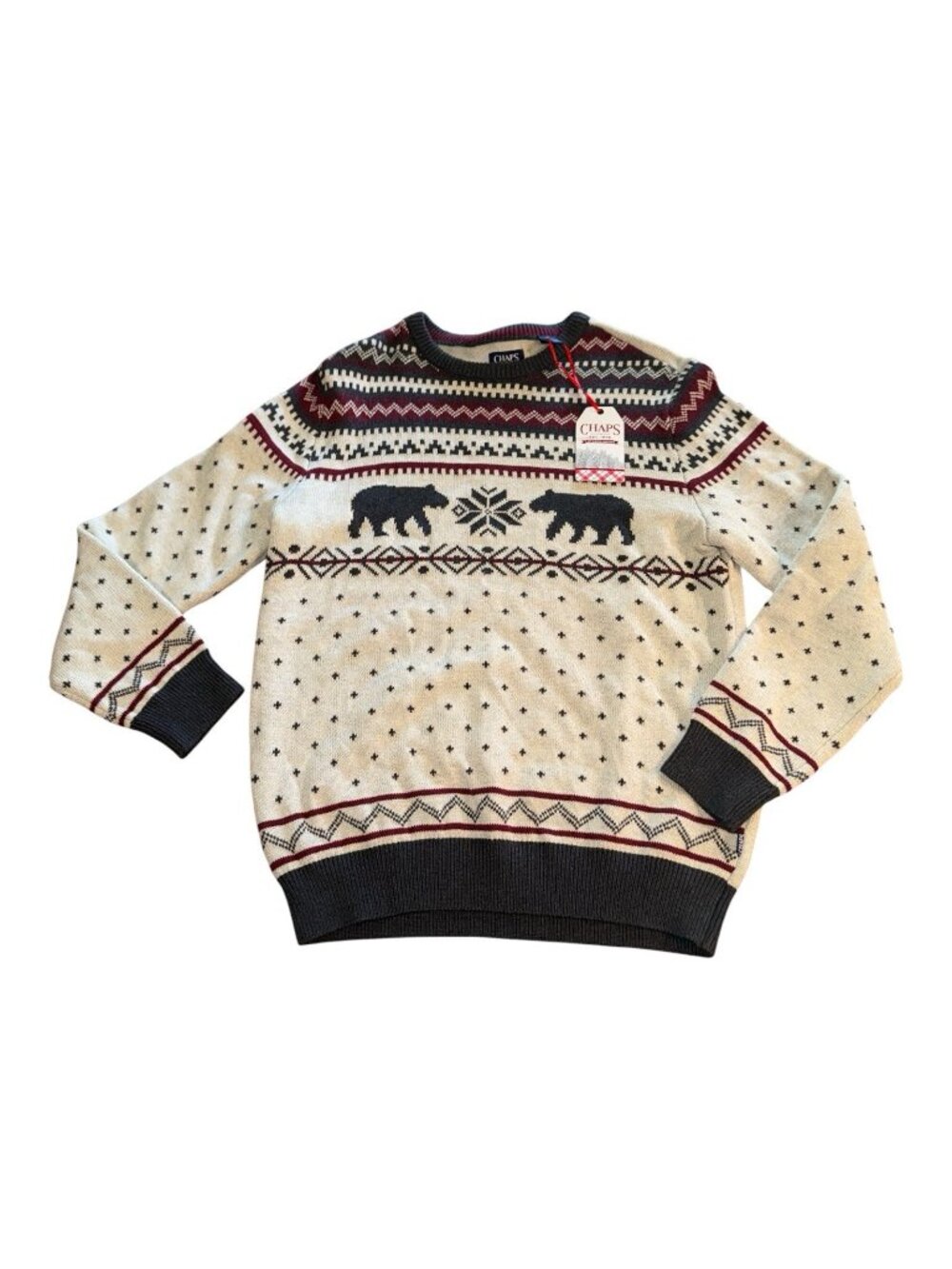 CHAPS Sweater Womens Large Long Sleeve Polar Bear Nordic Pullover NWT